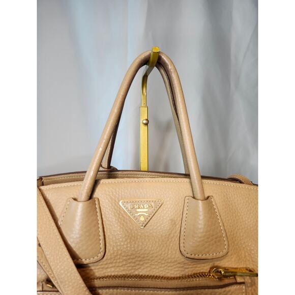 Prada Biege Vitello Daino Tessuto Leather Hand Bag with Crossbody Strap - Picture 16 of 16